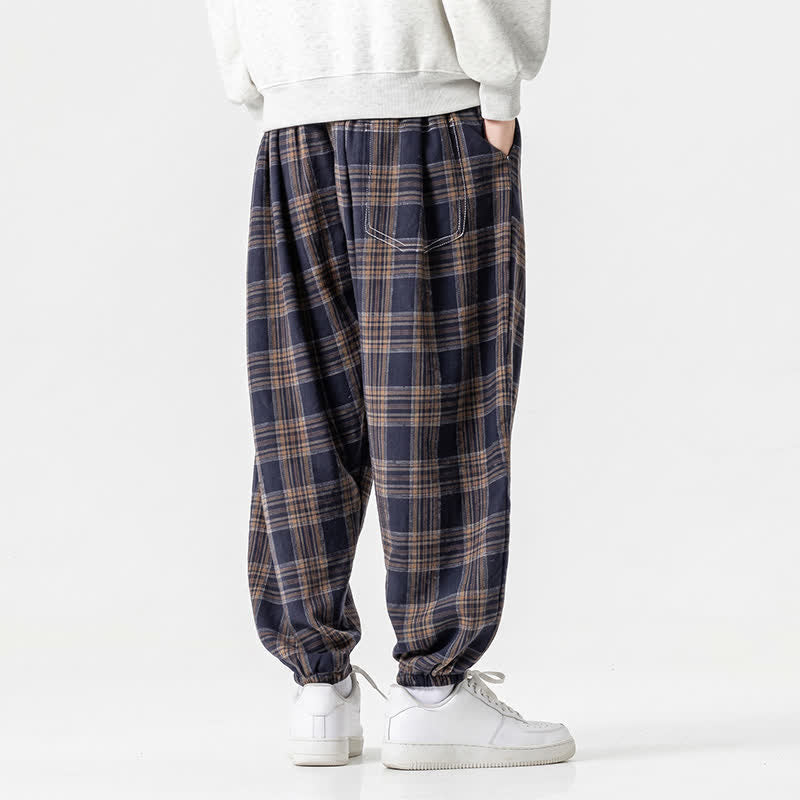 Buddha Stones Fall Winter Casual Drawstring Plaid Ankle Pants Men's Harem Pants With Pockets - image 21