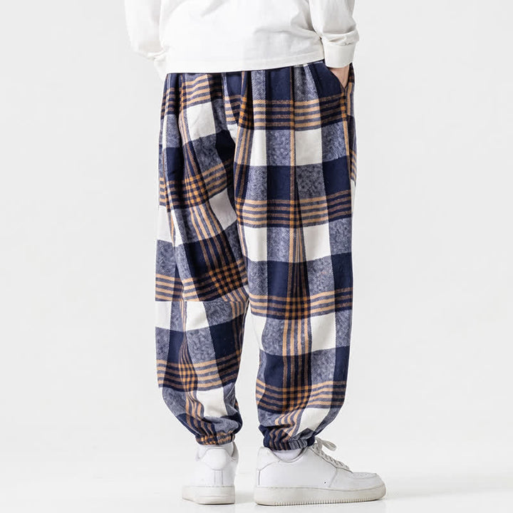 Buddha Stones Fall Winter Casual Drawstring Plaid Ankle Pants Men's Harem Pants With Pockets - image 4