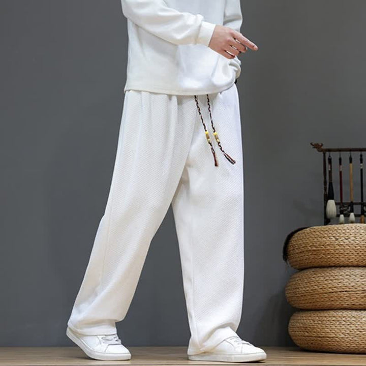 Buddha Stones Fall Winter Casual Vintage Drawstring Solid Long Pants Men's Straight Leg Pants With Pockets - image 29