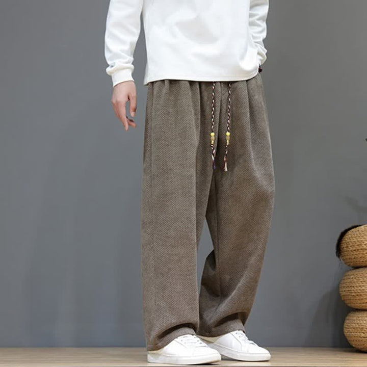 Buddha Stones Fall Winter Casual Vintage Drawstring Solid Long Pants Men's Straight Leg Pants With Pockets - image 5