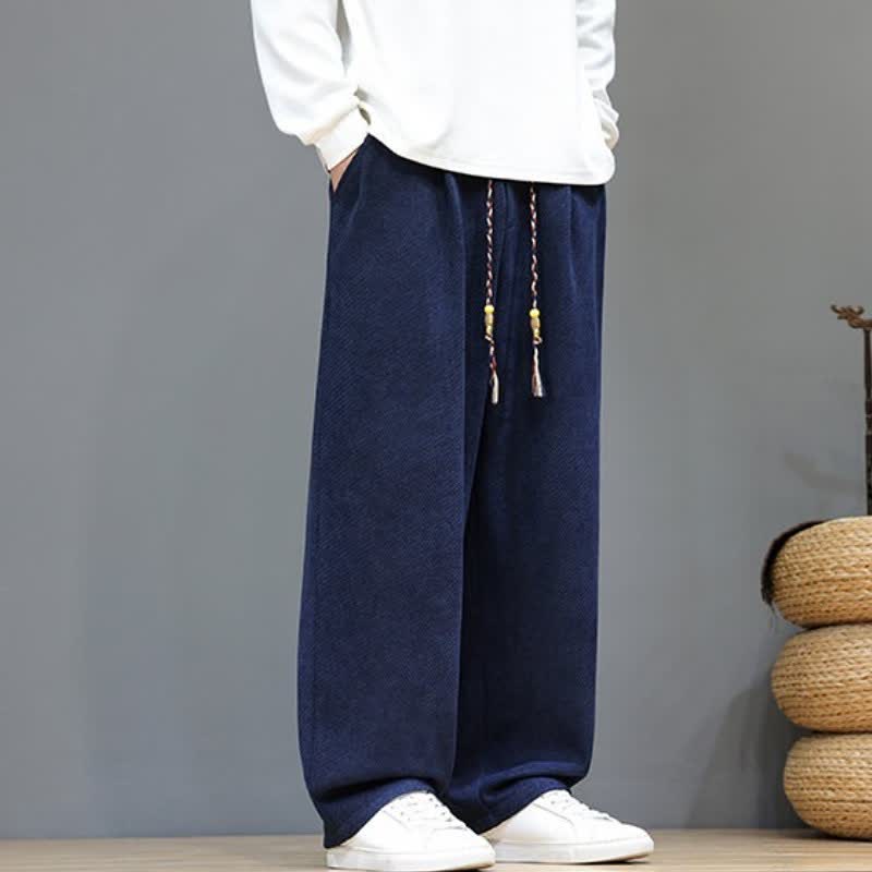 Buddha Stones Fall Winter Casual Vintage Drawstring Solid Long Pants Men's Straight Leg Pants With Pockets - image 21