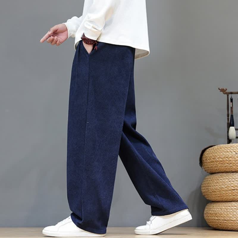 Buddha Stones Fall Winter Casual Vintage Drawstring Solid Long Pants Men's Straight Leg Pants With Pockets - image 24