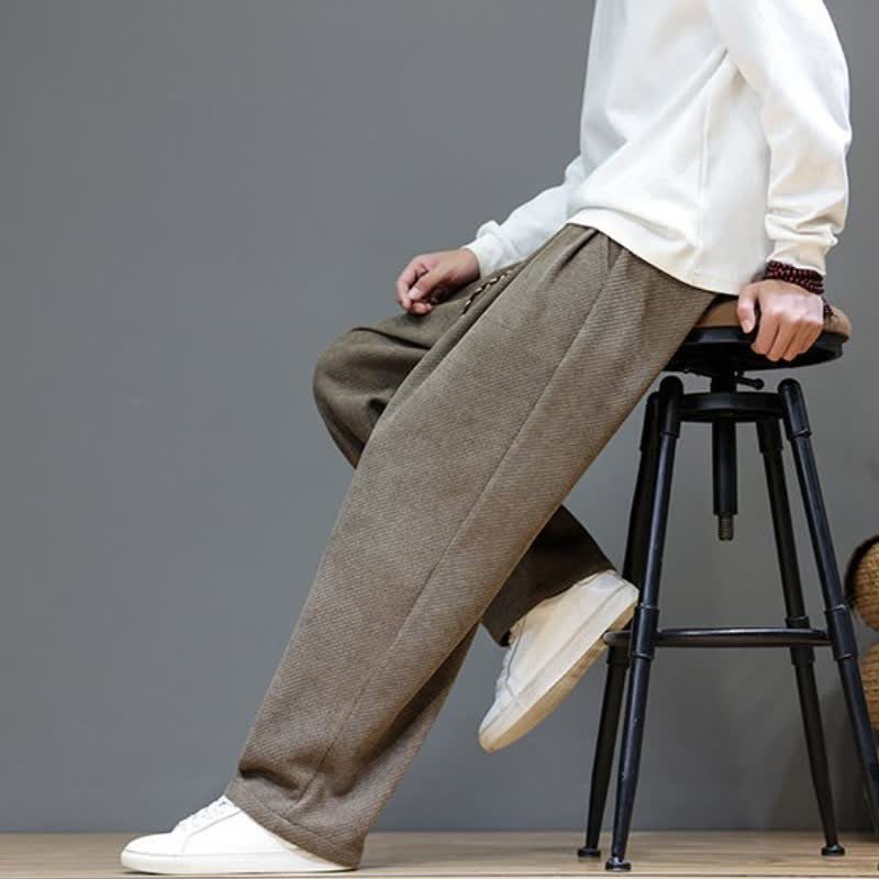 Buddha Stones Fall Winter Casual Vintage Drawstring Solid Long Pants Men's Straight Leg Pants With Pockets - image 7