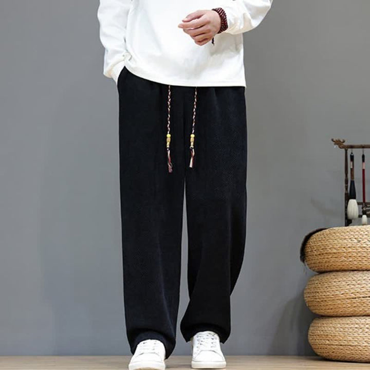 Buddha Stones Fall Winter Casual Vintage Drawstring Solid Long Pants Men's Straight Leg Pants With Pockets - image 12