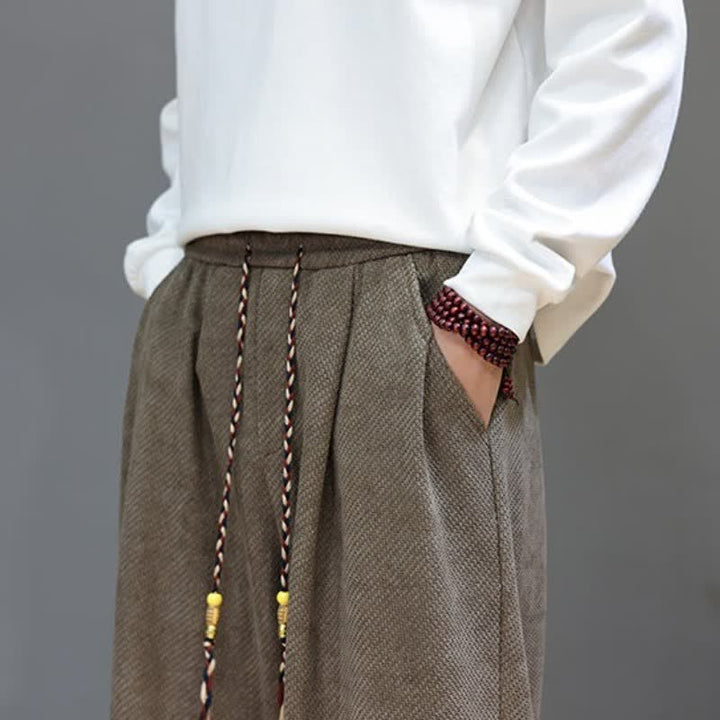 Buddha Stones Fall Winter Casual Vintage Drawstring Solid Long Pants Men's Straight Leg Pants With Pockets - image 9