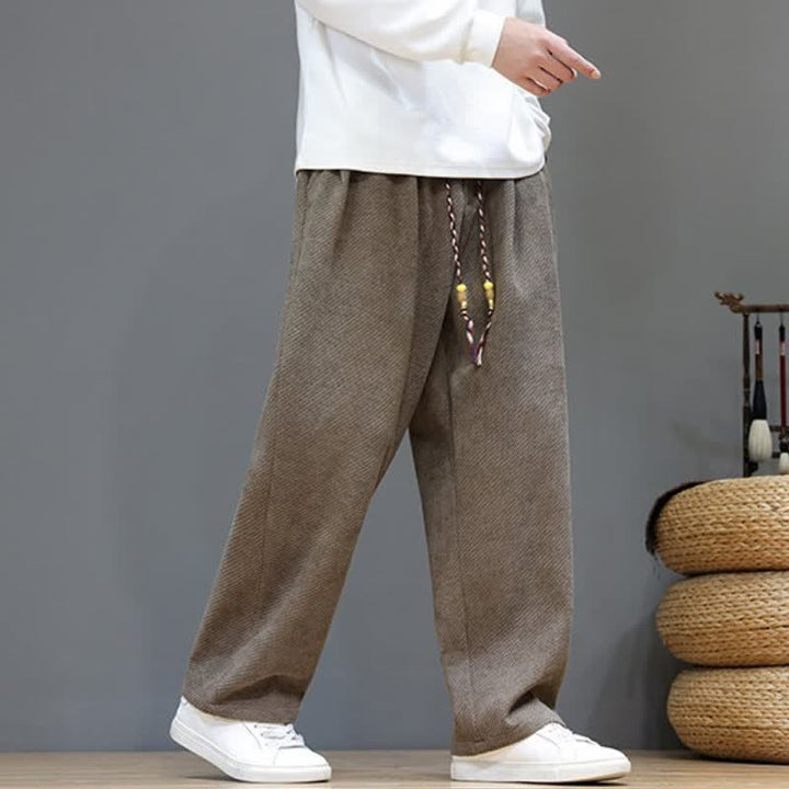 Buddha Stones Fall Winter Casual Vintage Drawstring Solid Long Pants Men's Straight Leg Pants With Pockets - image 2
