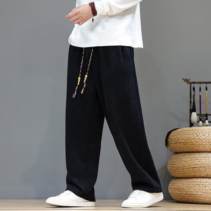 Buddha Stones Fall Winter Casual Vintage Drawstring Solid Long Pants Men's Straight Leg Pants With Pockets - image 17