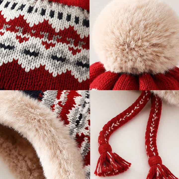 Buddha Stones Winter Geometric Pom Pom Fleece Lined Earflap Women's Hat - image 2