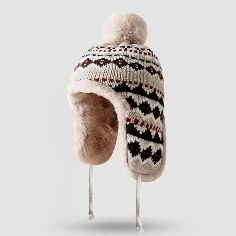 Buddha Stones Winter Geometric Pom Pom Fleece Lined Earflap Women's Hat - Wheat - One Size(54-60 cm) - image 6