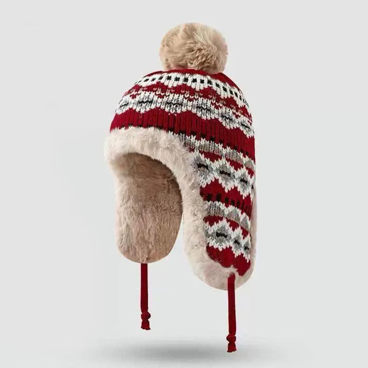 Buddha Stones Winter Geometric Pom Pom Fleece Lined Earflap Women's Hat - Maroon - One Size(54-60 cm) - image 0