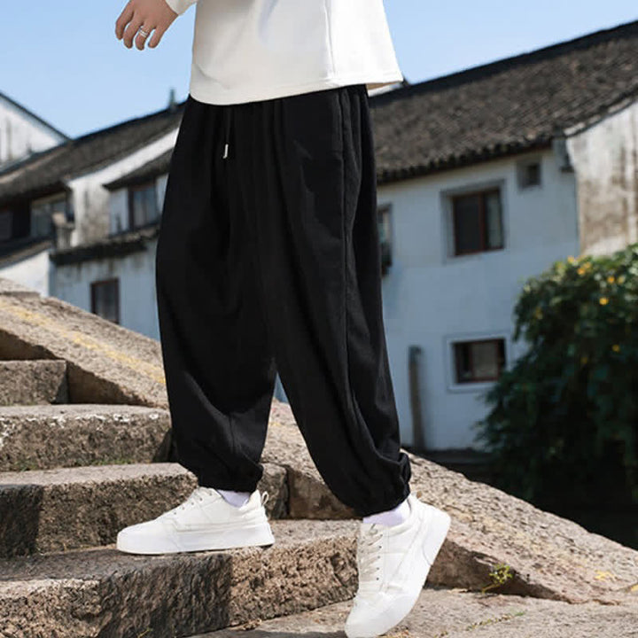 Buddha Stones Winter Basic Classic Drawstring Solid Cropped Pants Corduroy Men's Harem Pants With Pockets - image 14