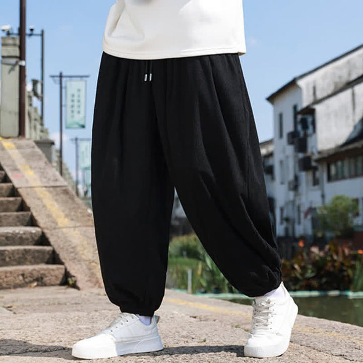 Buddha Stones Winter Basic Classic Drawstring Solid Cropped Pants Corduroy Men's Harem Pants With Pockets - image 13