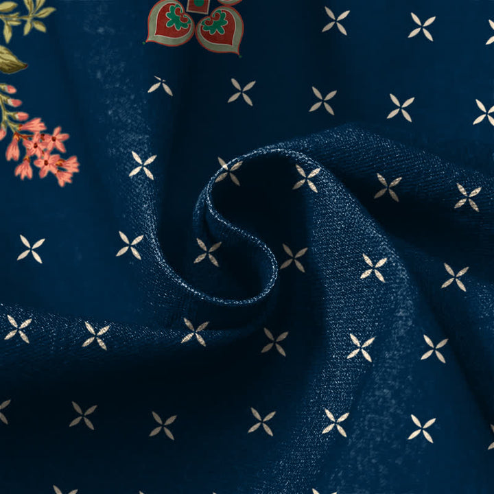 Buddha Stones Pure Cotton Vintage Floral Geometric Pattern Frog Button Women's Elastic Waist Harem Pants With Pockets - image 4
