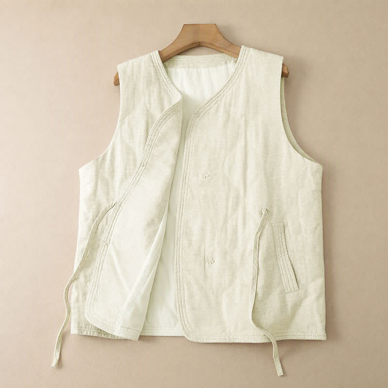 Buddha Stones Fall Winter Casual Minimalist Drawstring Beige Women's Vest Tank Top With Pockets - image 2