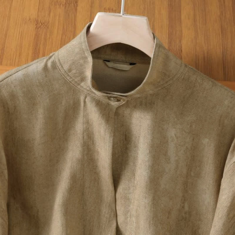 Buddha Stones Fall Casual Tang Style Mandarin Collar Buttons Solid Women's Long Sleeve Shirts - image 9