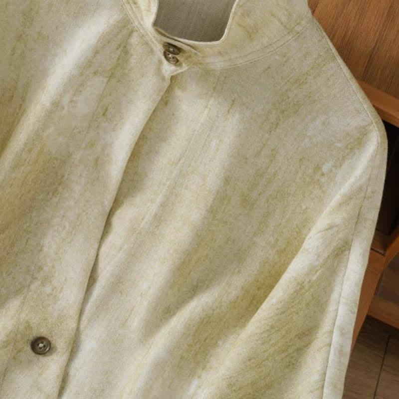 Buddha Stones Fall Casual Tang Style Mandarin Collar Buttons Solid Women's Long Sleeve Shirts - image 4