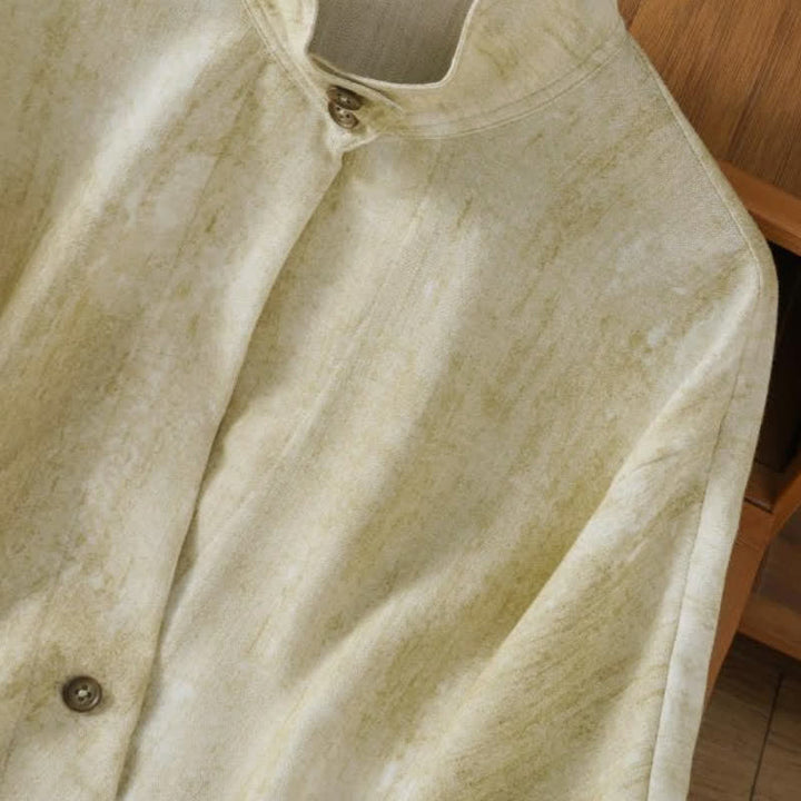 Buddha Stones Fall Casual Tang Style Mandarin Collar Buttons Solid Women's Long Sleeve Shirts - image 4