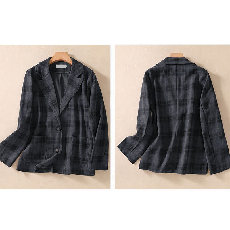 Buddha Stones Fall Vintage Classic Button-Up Plaid Women's Jacket With Pockets - image 12