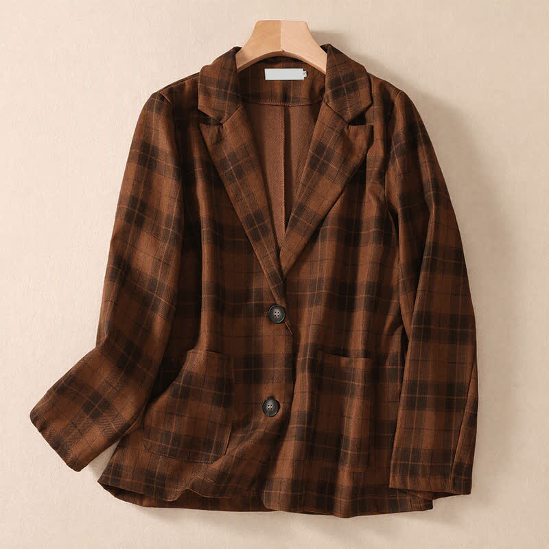 Buddha Stones Fall Vintage Classic Button-Up Plaid Women's Jacket With Pockets - SaddleBrown - US8-10, UK/AU12-14, EU40-42 (2XL) - image 20