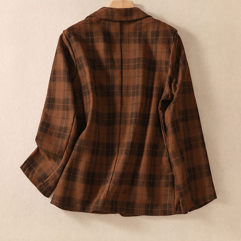 Buddha Stones Fall Vintage Classic Button-Up Plaid Women's Jacket With Pockets - image 21