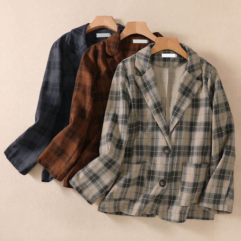 Buddha Stones Fall Vintage Classic Button-Up Plaid Women's Jacket With Pockets - image 29