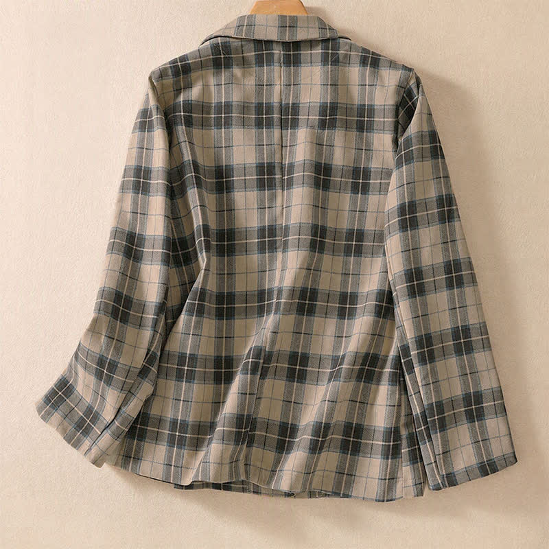 Buddha Stones Fall Vintage Classic Button-Up Plaid Women's Jacket With Pockets - image 1