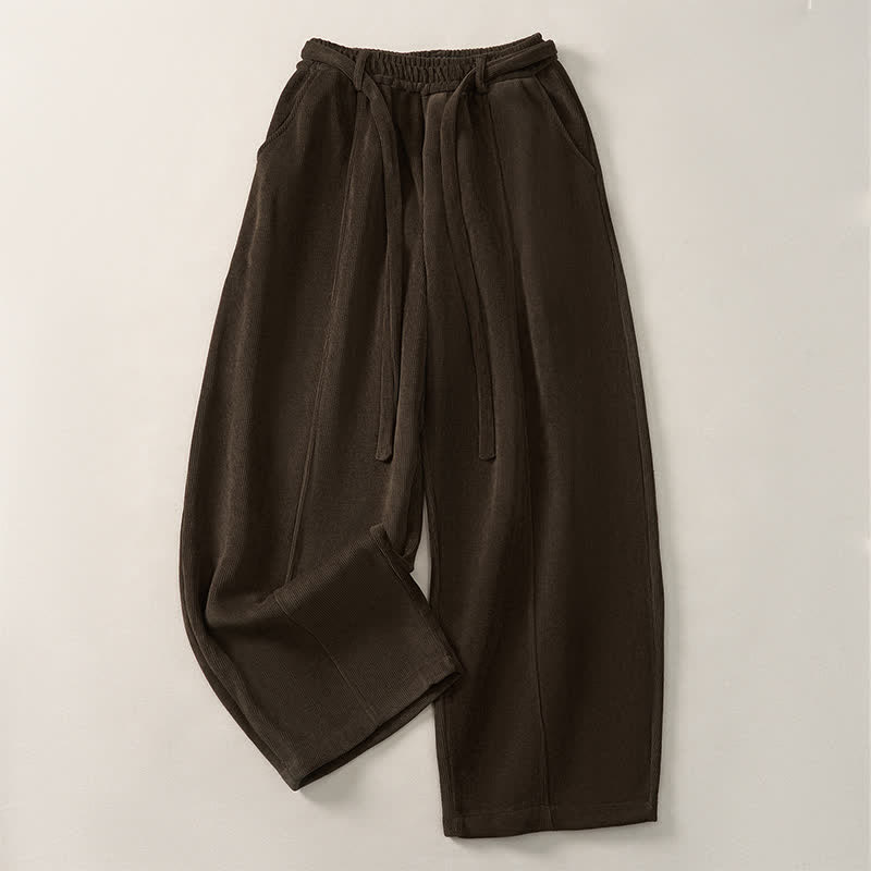 Buddha Stones Fall Winter Casual Minimalist Drawstring Solid Ankle Pants Women's Harem Pants With Pockets - SaddleBrown - Fleece-Lined Version - US8-10，UK/AU12-14，EU40-42 (2XL) - image 0