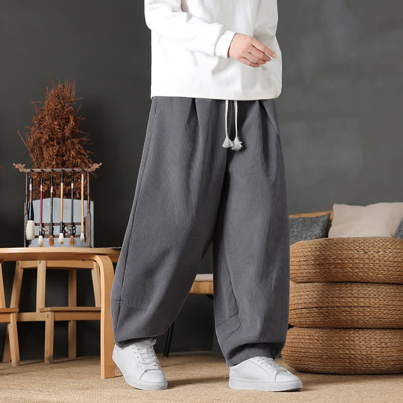 Buddha Stones Fall Winter Vintage Casual Solid Ankle Pants Corduroy Men's Harem Pants With Pockets - Gray - US/UK/AU46, EU56 (5XL) - image 0