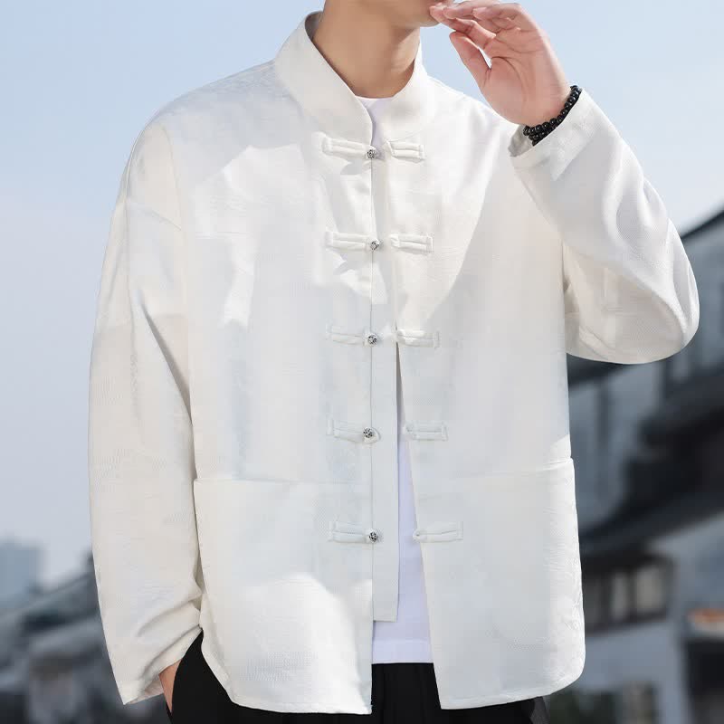 Buddha Stones Spring Fall Casual Tang Style Mandarin Collar Frog Button Landscape Pattern Men's Long Sleeve Shirts With Pockets - image 23