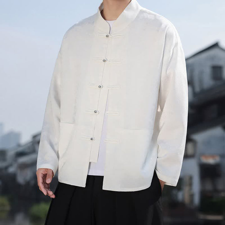 Buddha Stones Spring Fall Casual Tang Style Mandarin Collar Frog Button Landscape Pattern Men's Long Sleeve Shirts With Pockets - image 26