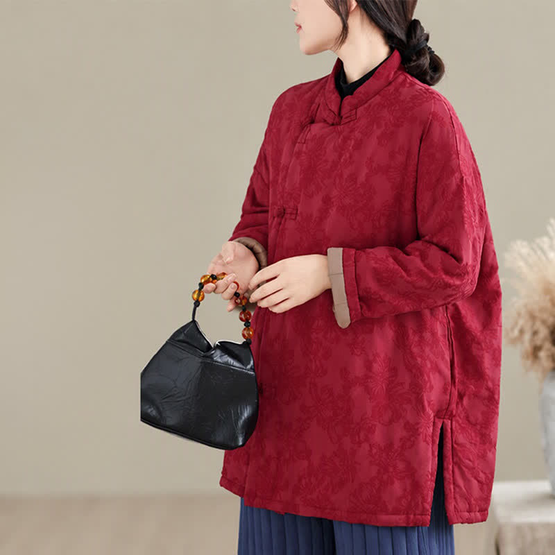 Buddha Stones Fall Winter Vintage Tang Style Mandarin Collar Frog Button Floral Women's Jacket With Pocket - image 6