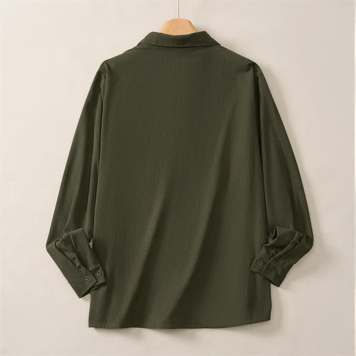 Buddha Stones Spring Casual Simple Solid Corduroy Men's Long Sleeve Shirts With Patch Pockets - image 11