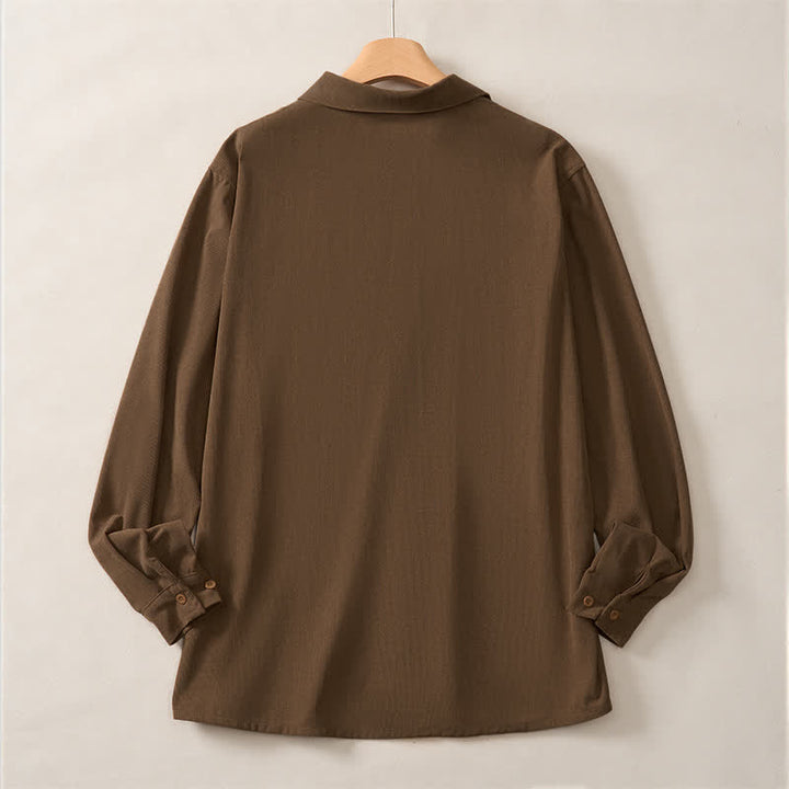 Buddha Stones Spring Casual Simple Solid Corduroy Men's Long Sleeve Shirts With Patch Pockets - image 2