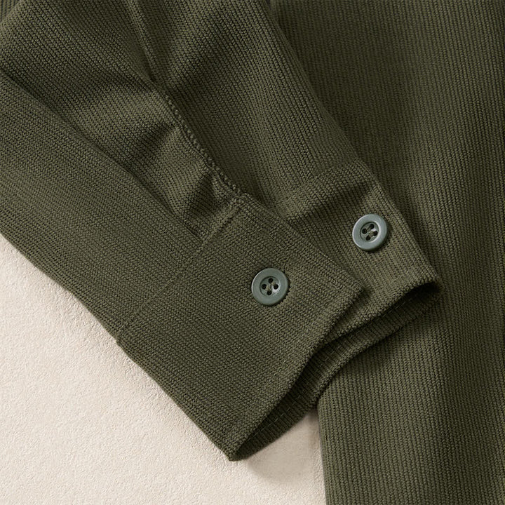 Buddha Stones Spring Casual Simple Solid Corduroy Men's Long Sleeve Shirts With Patch Pockets - image 15