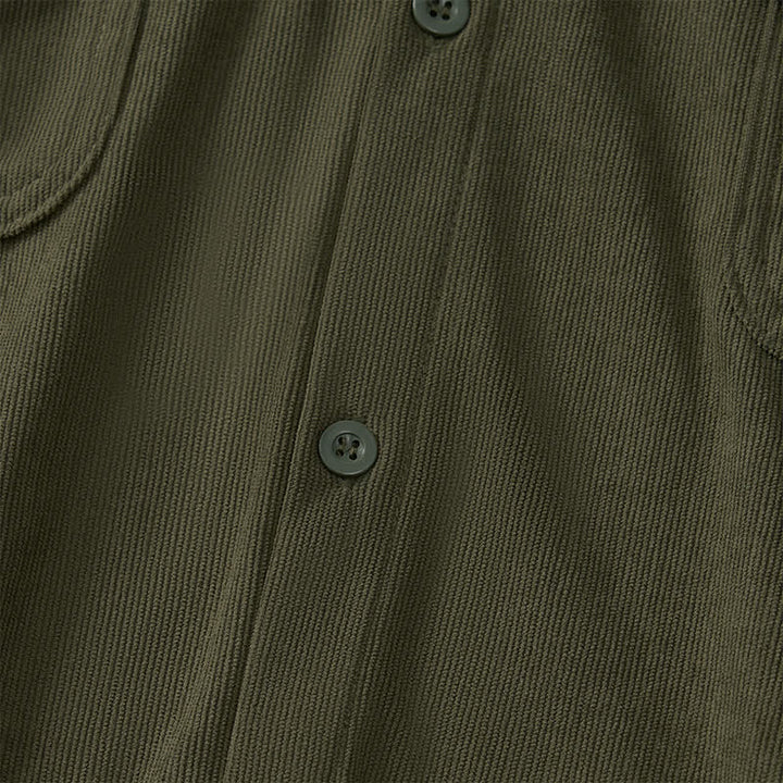 Buddha Stones Spring Casual Simple Solid Corduroy Men's Long Sleeve Shirts With Patch Pockets - image 14