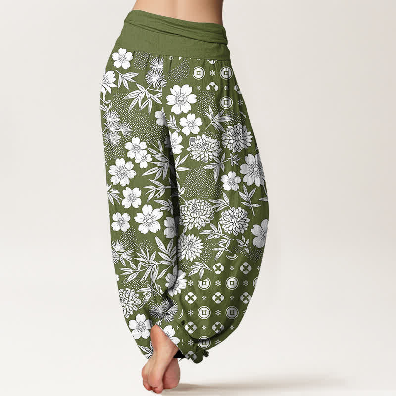 Buddha Stones Cotton Bohemian Floral Geometry Coins Pattern Women's Elastic Waist Harem Pants - image 9