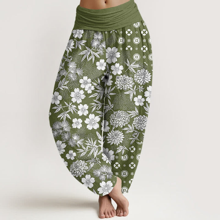 Buddha Stones Cotton Bohemian Floral Geometry Coins Pattern Women's Elastic Waist Harem Pants - DarkOliveGreen - US16，UK/AU20，EU48 (3XL) - image 8