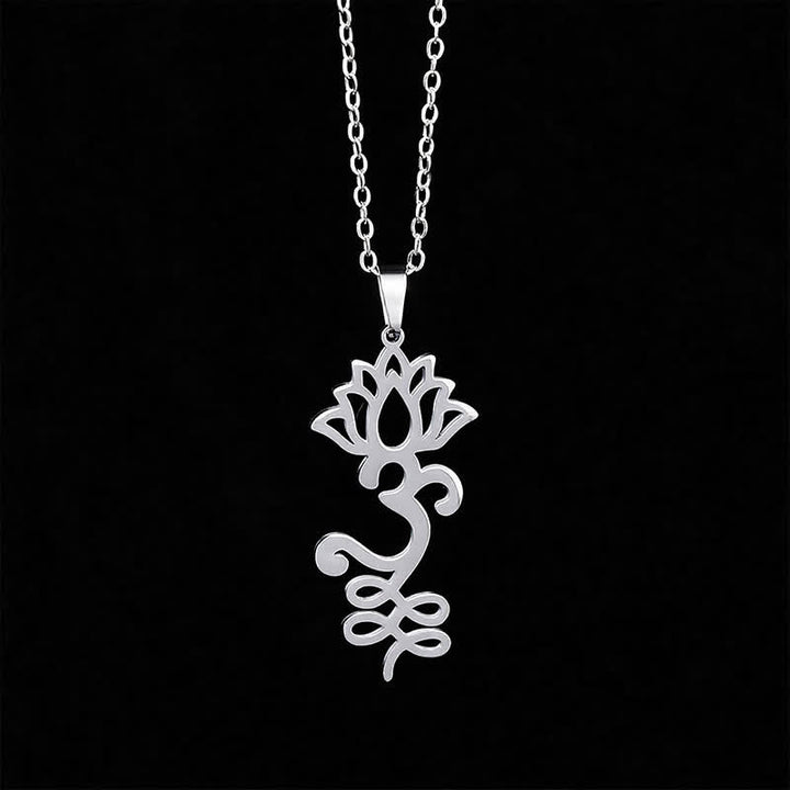 Buddha Stones Titanium Steel Openwork Lotus Pendant Protection Necklace - image 2