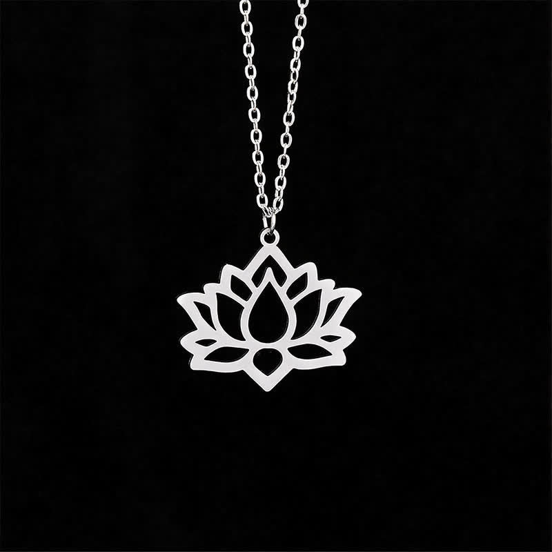 Buddha Stones Titanium Steel Lotus Purity Openwork Pendant Necklace - image 1