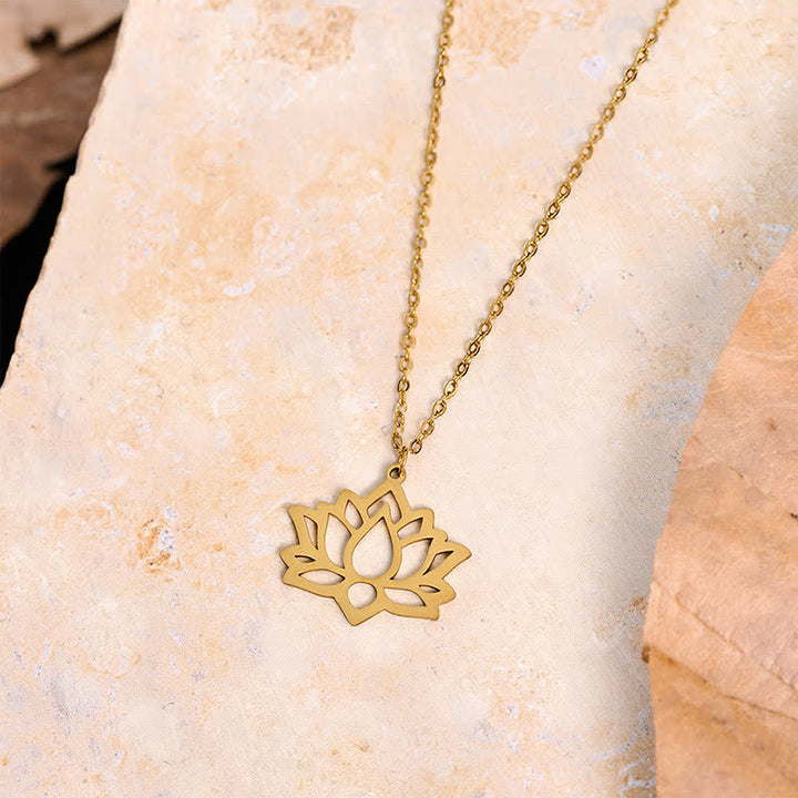 Buddha Stones Titanium Steel Lotus Purity Openwork Pendant Necklace - image 10