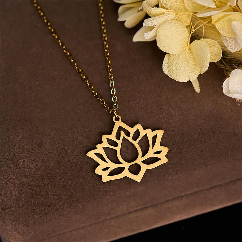 Buddha Stones Titanium Steel Lotus Purity Openwork Pendant Necklace - image 9
