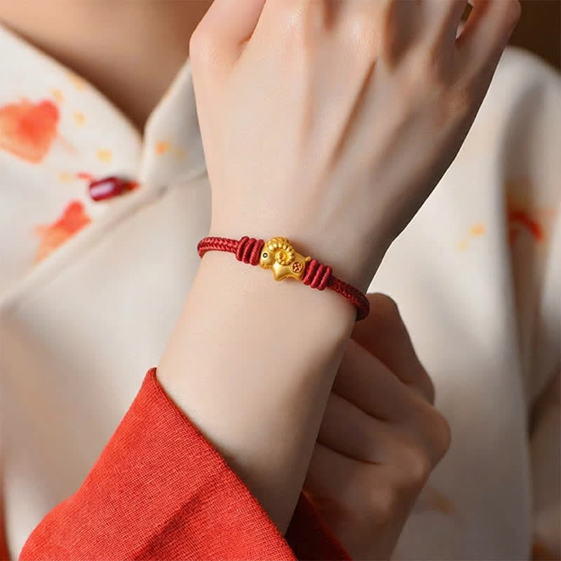 Buddha Stones Braided Red String Goat Charm Connection Bracelet - image 4