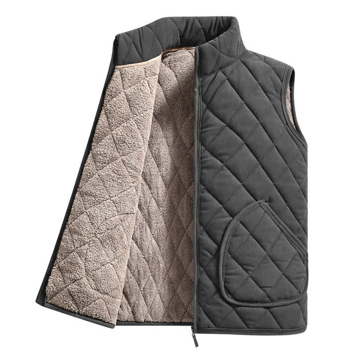 Buddha Stones Winter Casual Mandarin Collar Diamond-shaped Design Zipper Solid Tank Top Men's Vest With Pockets - DarkSlateGray - US/UK/AU38, EU48 (2XL) - image 0