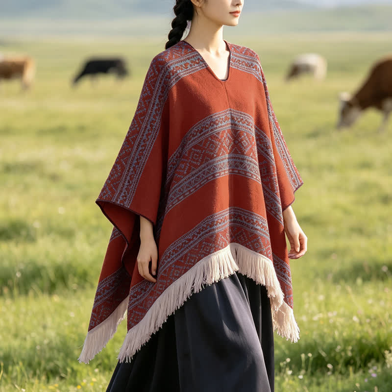 Buddha Stones Fall Winter Boho Geometric Stripe Tassel Women's Shawl - image 10