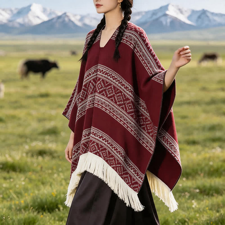Buddha Stones Fall Winter Boho Geometric Stripe Tassel Women's Shawl - image 18