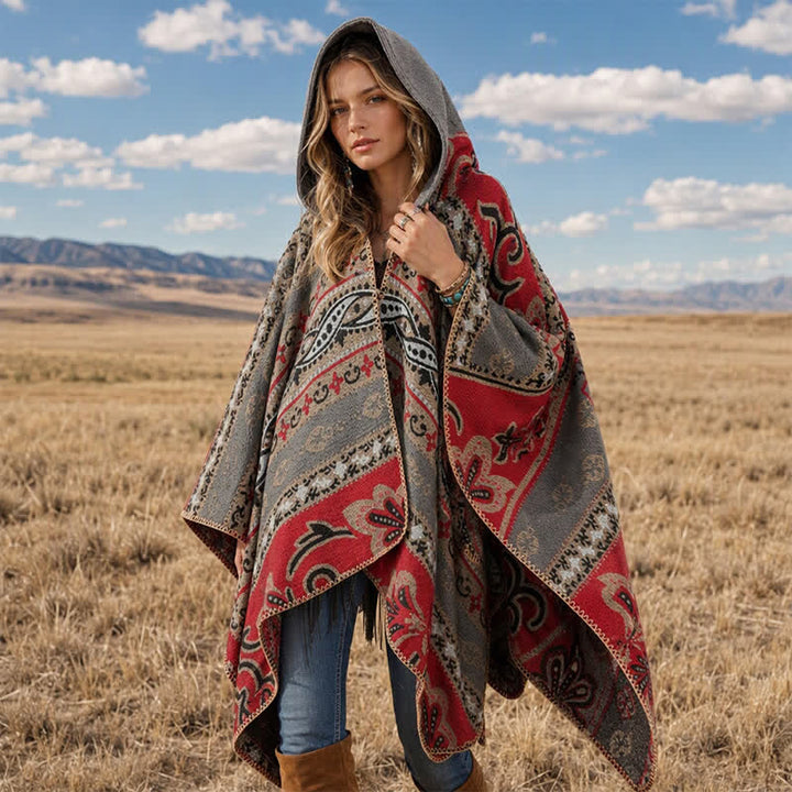 Buddha Stones Fall Winter Hooded Paisley Geometric Boho Women's Shawl - image 19