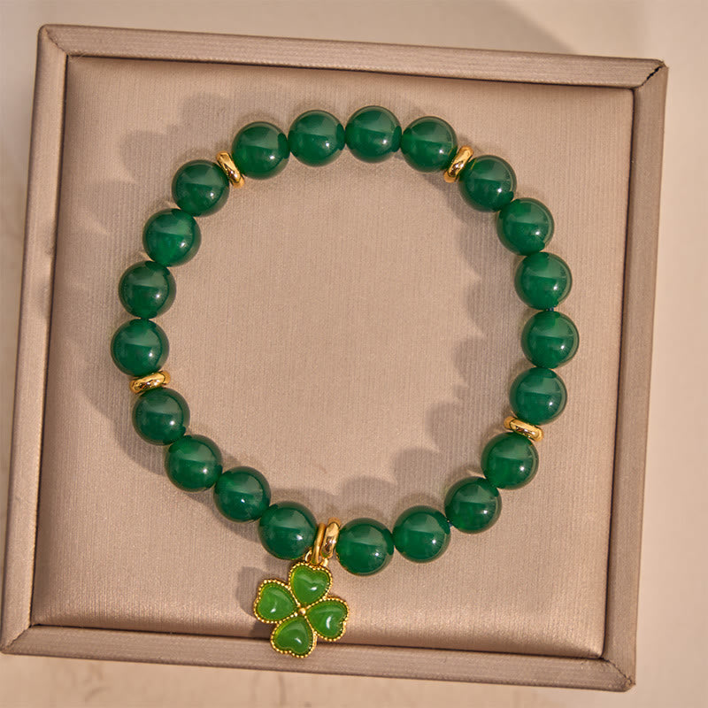 Buddha Stones Natural Green Agate Four-leaf Clover Support Bracelet - image 1