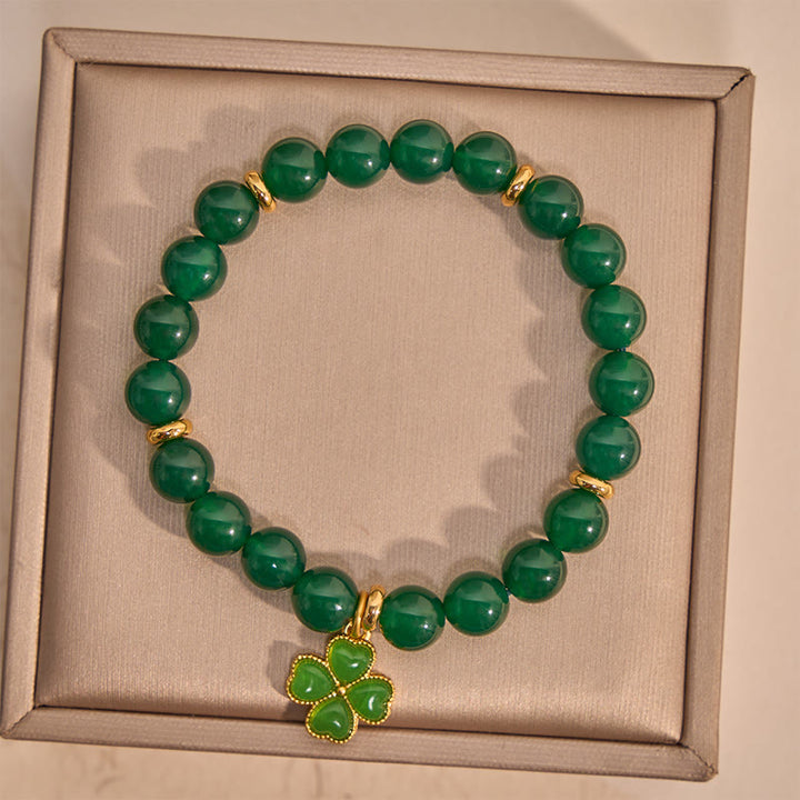 Buddha Stones Natural Green Agate Four-leaf Clover Support Bracelet - image 1