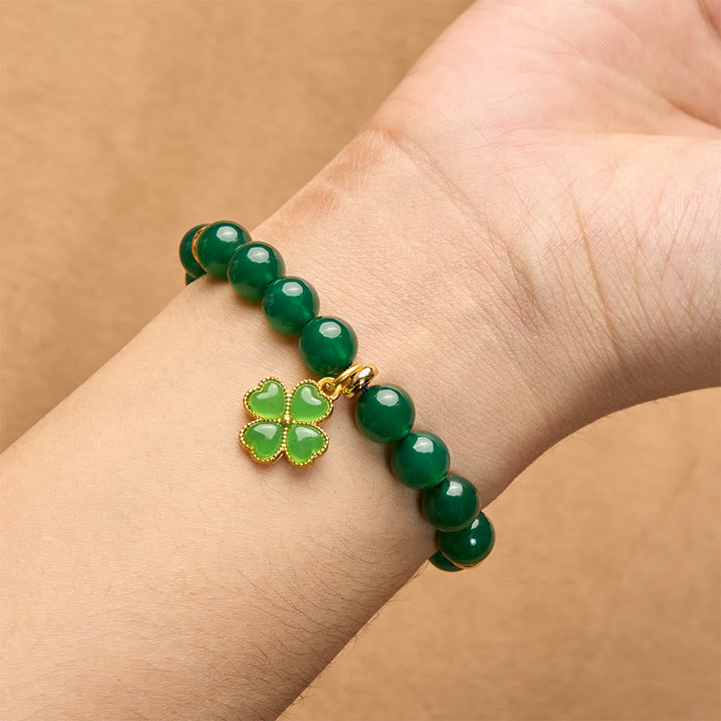 Buddha Stones Natural Green Agate Four-leaf Clover Support Bracelet - image 8