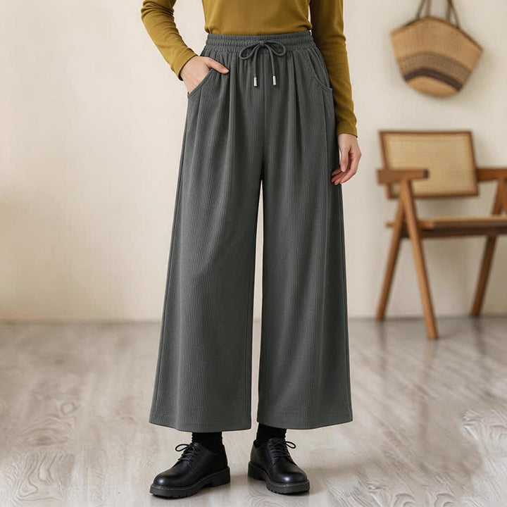 Buddha Stones Fall Winter Casual Minimalist Drawstring Solid Long Pants Corduroy Women's Straight Leg Pants With Pockets - DarkSlateGray - US12, UK/AU16, EU44 (2XL) - image 14